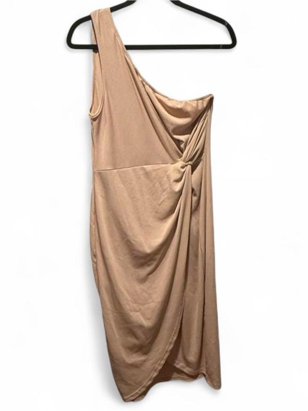SHEIN One-Shoulder Draped Midi Dress in Nude